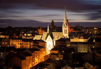 Fototapeta premium Neo-gothic Church of Saint Procopius in Prague Zizkov, Czech Republic at night