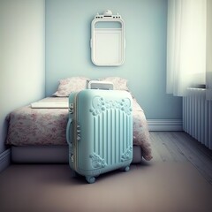Suitcase in bedroom packed and ready to go.