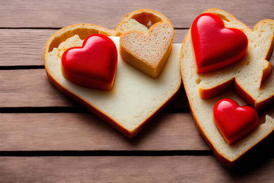 photography of white bread and boiled sausage for making hearts , love, heart, valentine, - AI Generated