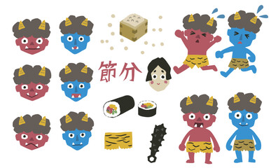 Obraz premium 節分赤鬼と青鬼のイラスト