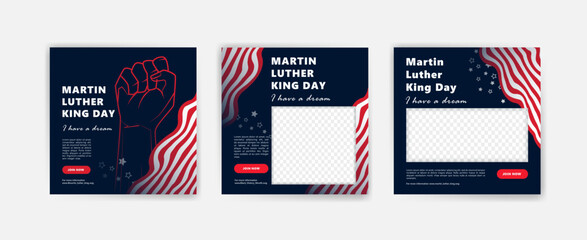 Social media post template for Martin Luther King Jr. Day. Vector for posters, banners and advertisements. - obrazy, fototapety, plakaty