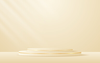 Naklejka na ściany i meble Cream podium with elegant gold lines for product presentation. Cosmetic product display. vector illustration 