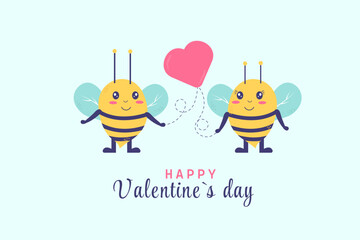 Happy valentine day bees in love holding heart. Vector