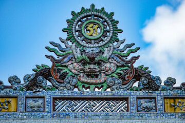 Hue, Vietnam - December 25, 2022: Views of the Tu Hieu Pagoda in Hue, Vietnam.