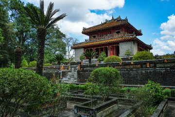 Hue, Vietnam - December 25, 2022: Views of the Minh Mang Tomb in Hue, Vietnam.