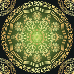 Vector golden and black gradient seamless pattern with vintage ornament 