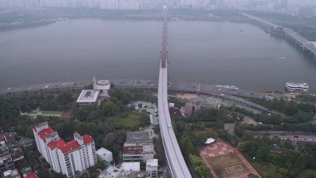 [korea drone footage] Han river landscape, Seoul, Korea, Yangwha bridge,