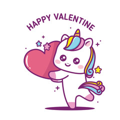 Obraz premium cute valentines day with unicorn illustration