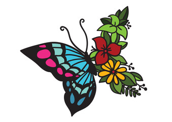 abstract butterfly on a flower, other half of wing depicting flower