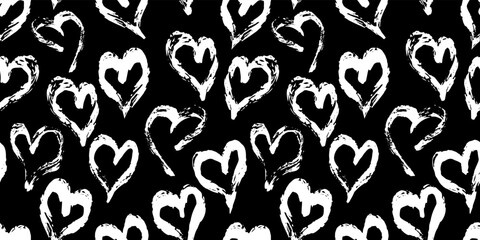 Seamless heart pattern. Hand painted ink brush