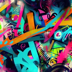 Foto op Plexiglas Colorful abstract graffiti spray paint art as wallpaper background (Generative AI) © Robert Kneschke