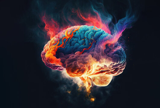 Explosion of creativity concept, with colorful brain turning into a colorful smoke,Generative AI illustration