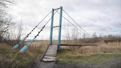 The support of the old suspension bridge on the shore