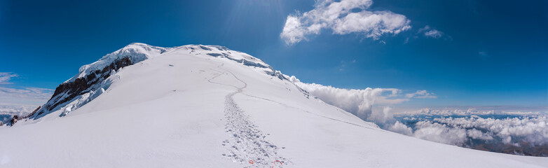 panoramic view of the top of the cayambe volcano in ecuador - obrazy, fototapety, plakaty