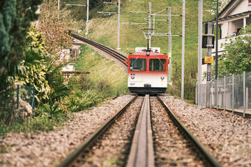 Naklejka premium Treno bianco e rosso per il monte Rigi in Svizzera