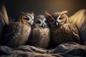 A owl in bed. Generated AI image.