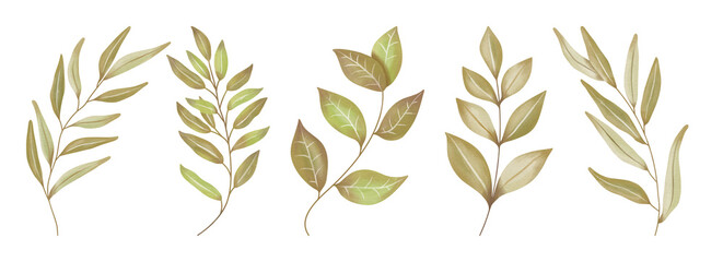 Watercolor Leaves Brown, Branch painting leaf art