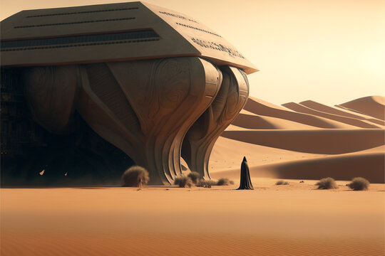 Giant Brutalist Science Fiction Mega Structure In The Dune desert