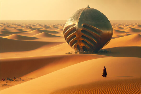 Giant Brutalist Science Fiction Mega Structure In The Dune desert