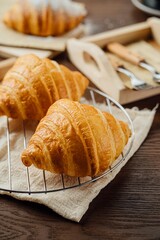 Delicious breakfast with fresh croissants