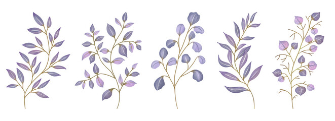 Watercolor Leaves Purple, Branch painting leaf art