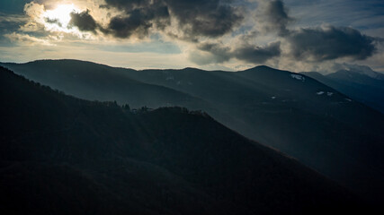 Mountains in Italy, Piedmont, sunset time
