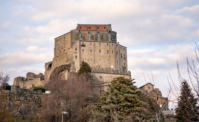 View of the Sacra di San Michele or Saint Michael's Abbey in Piedmont, northern Italy.