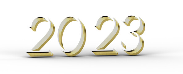 year 2023. 3D illustration numbers isolated white background