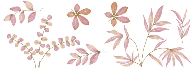 Watercolor Leaves Pink, Branch painting leaf art