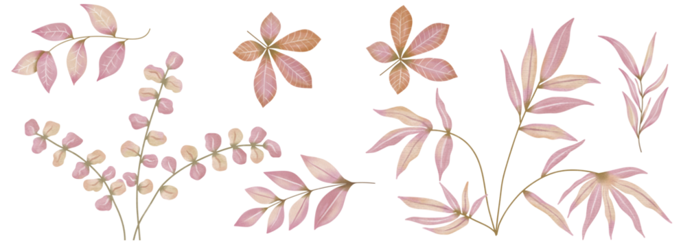 Watercolor Leaves Pink, Branch painting leaf art