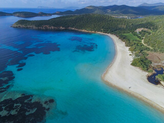 Fototapeta na wymiar aerial view of the crystal clear sea of ​​southern Sardinia 