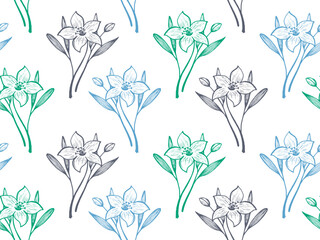 Daffodil or lily flowers vector seamless pattern textile print summer design.