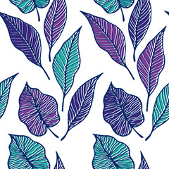 Fototapeta premium Natural backdrop botany leaf silhouettes. Aspen leaf floral vector seamless pattern.