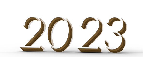 year 2023. 3D illustration numbers isolated white background