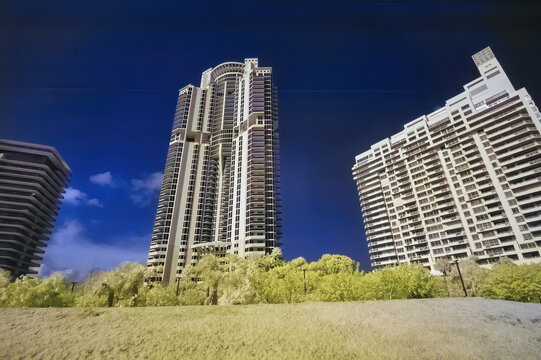 Miami Coral Gables skyscrapers, infrared view