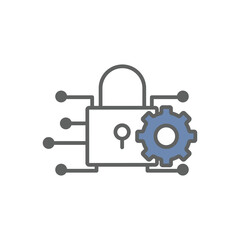 Padlock icon Illustration with gear. maintenance cyber security. icon related to developer. Two tone icon style. suitable for apps, websites, mobile apps. Simple vector design editable