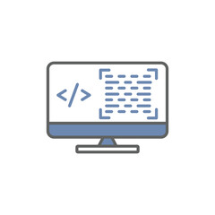 Monitor screen icon illustration with coding, programing editor. icon related to developer. Two tone icon style. suitable for apps, websites, mobile apps. Simple vector design editable