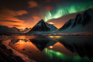Fototapeta na wymiar Polarlichter über einem Fjord - ai generiert