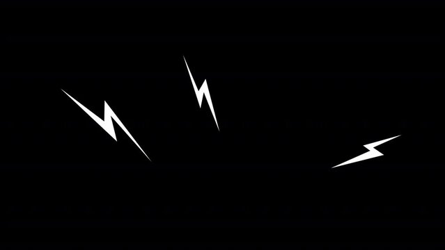 Animated lightning bolt elements. Stress situation. Flat cartoon style HD video footage. Mental tension color illustration on black background with alpha channel transparency for animation