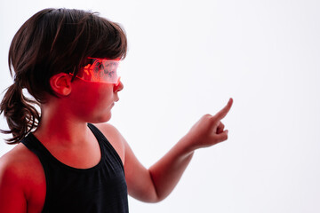 Cute girl interacting with cyberspace