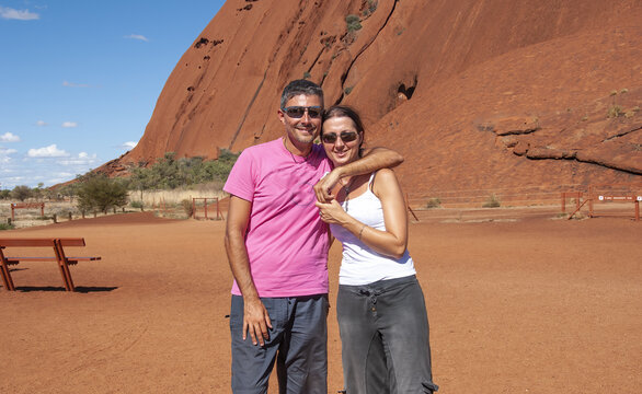 Selfie Of A Happy Caucasian Couple On Vacation Relaxing During A Bushwalk Across Australian Outback