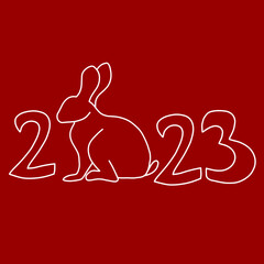 cartoon rabbit line illustration on red background, flat design, blurred, noise
