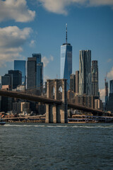 Fototapeta na wymiar One World Trade Center and Brooklyn Bridge - Manhattan Skyline