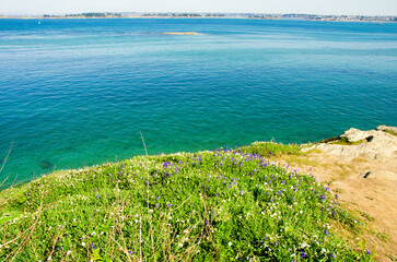 Coast of the Atlantic Ocean and low tide, sea on the coast of France