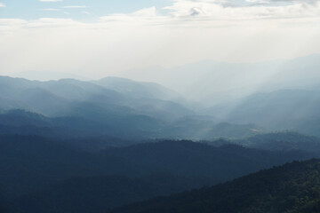   Landscape sunset on the hill view point of Phu Soi Dao National Park Uttaradit Province Thailand - Beautiful nature adventure for Trekker trekking and camping                              
