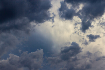 Fototapeta na wymiar Closeup of dramatic sky with heavy black clouds