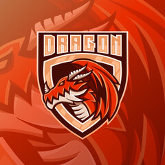 Dragon esport logo vector design, gaming mascot logo
