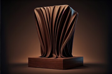 3D display podium brown background with wood frame. AI generated art illustration.	
