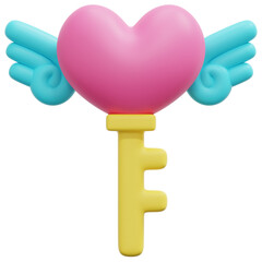 key heart 3d render icon illustration