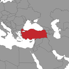 Turkey on world map.Vector illustration.